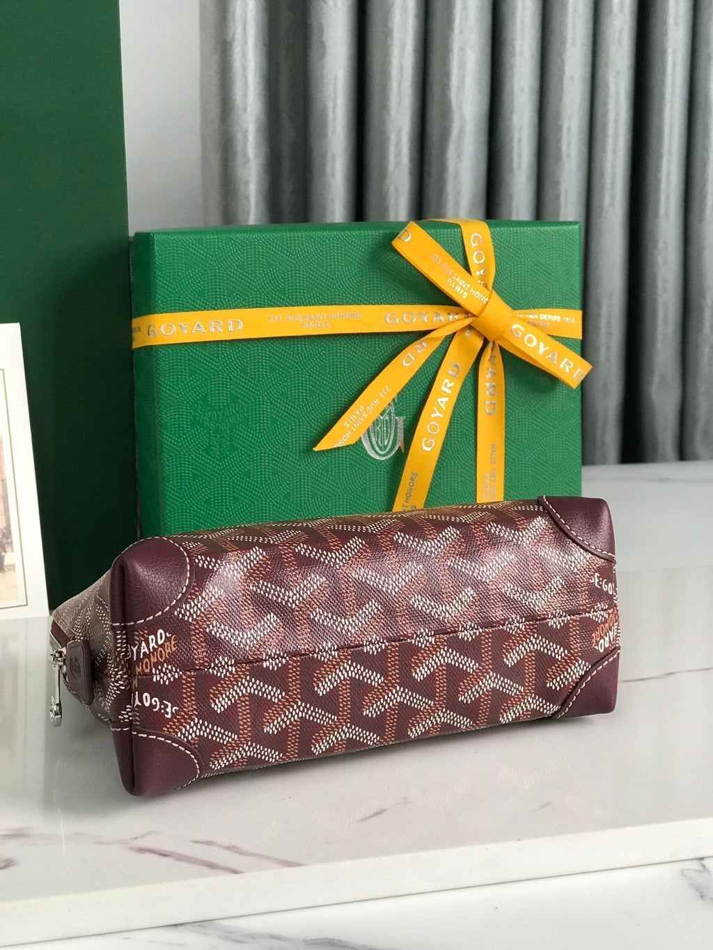 Goyard Vendôme Cosmetic Pouch 17 in Wine Red Goyardine Canvas and Calfskin Trim