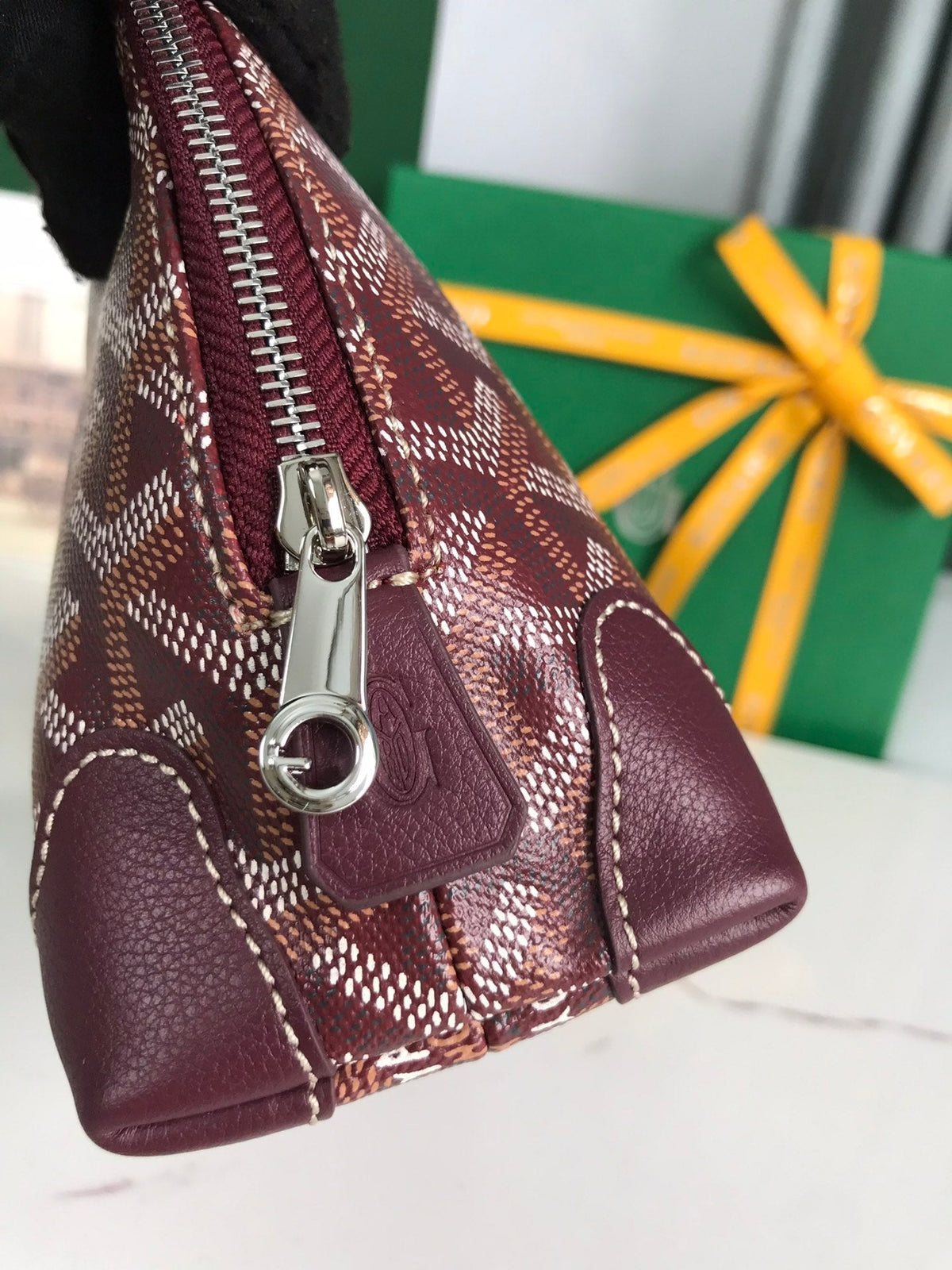 Goyard Vendôme Cosmetic Pouch 17 in Wine Red Goyardine Canvas and Calfskin Trim