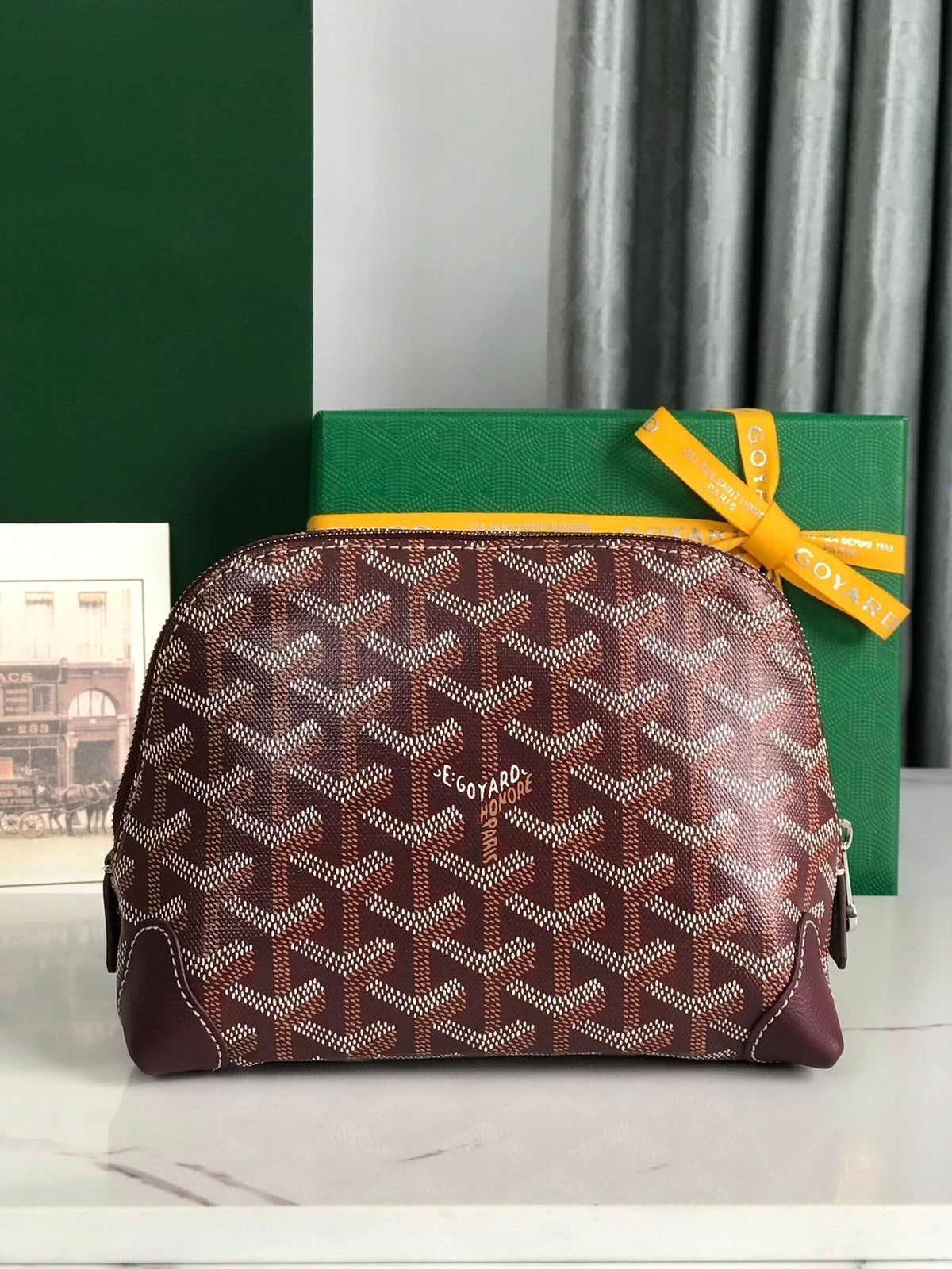 Goyard Vendôme Cosmetic Pouch 17 in Wine Red Goyardine Canvas and Calfskin Trim