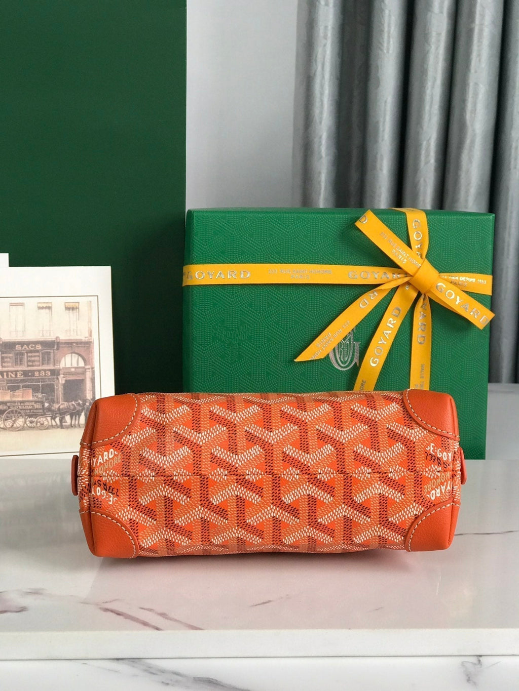 Goyard Vendôme Cosmetic Pouch 17 in Orange Goyardine Canvas and Calfskin Trim