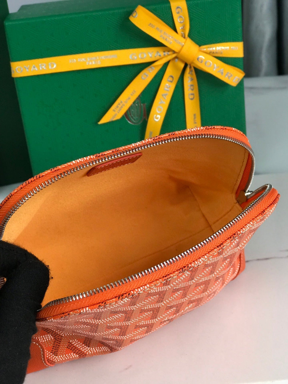 Goyard Vendôme Cosmetic Pouch 17 in Orange Goyardine Canvas and Calfskin Trim