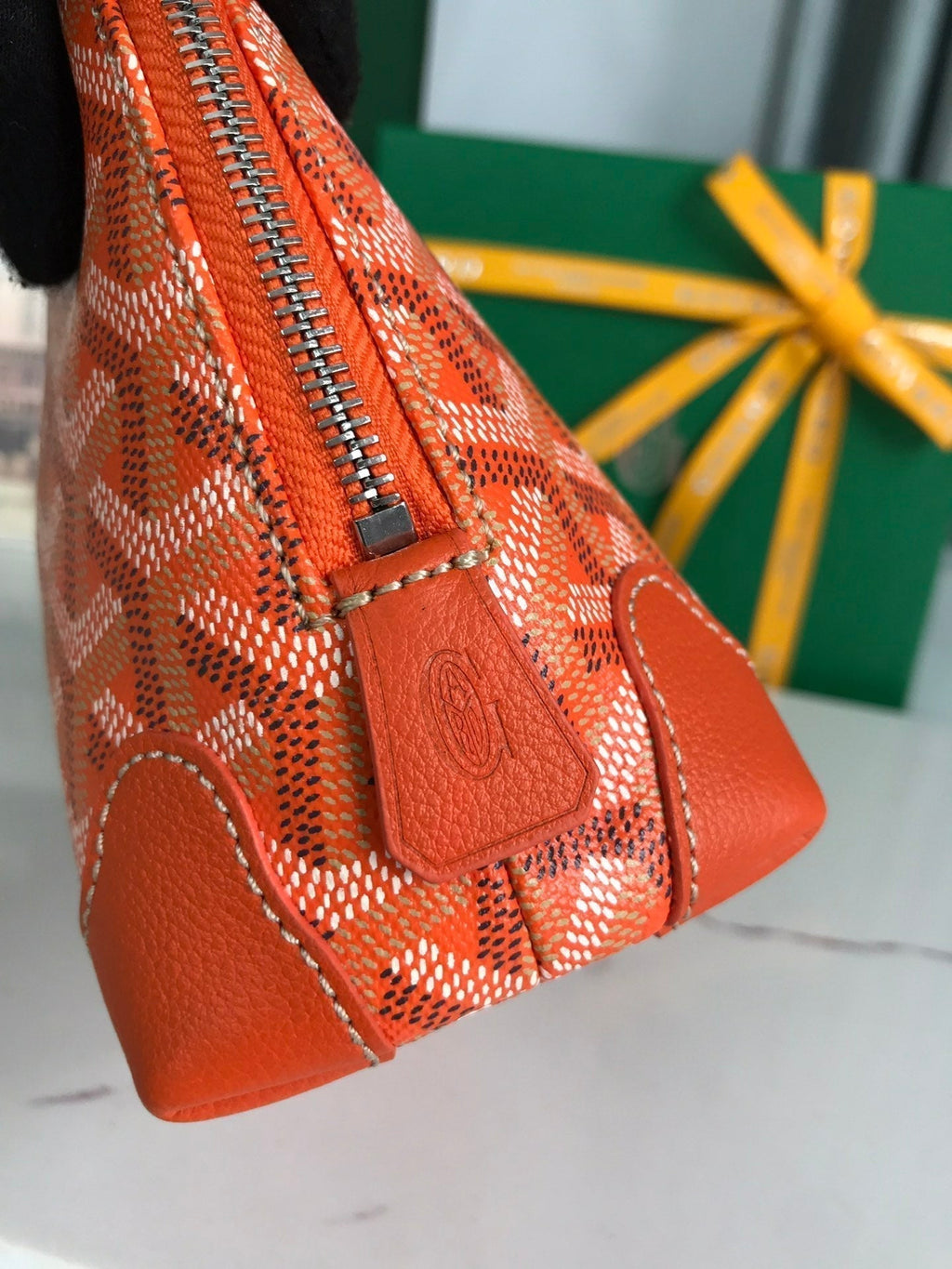 Goyard Vendôme Cosmetic Pouch 17 in Orange Goyardine Canvas and Calfskin Trim