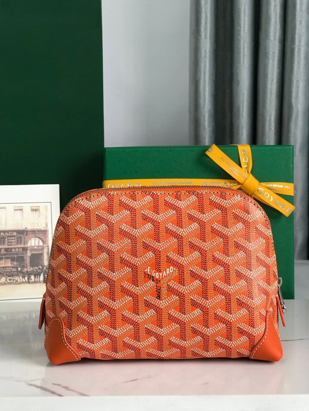 Goyard Vendôme Cosmetic Pouch 17 in Orange Goyardine Canvas and Calfskin Trim