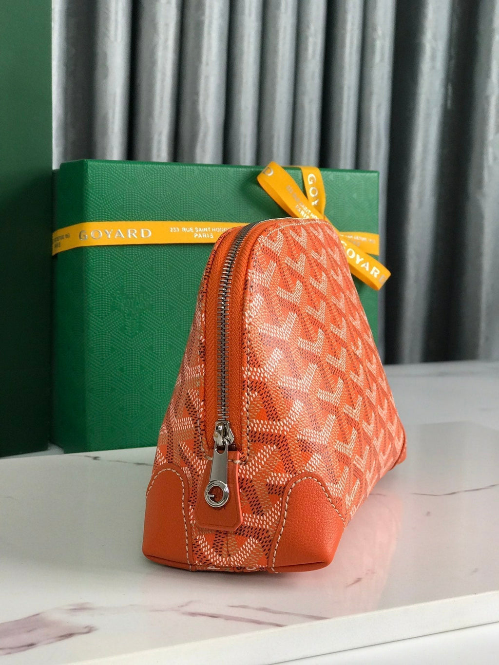 Goyard Vendôme Cosmetic Pouch 17 in Orange Goyardine Canvas and Calfskin Trim