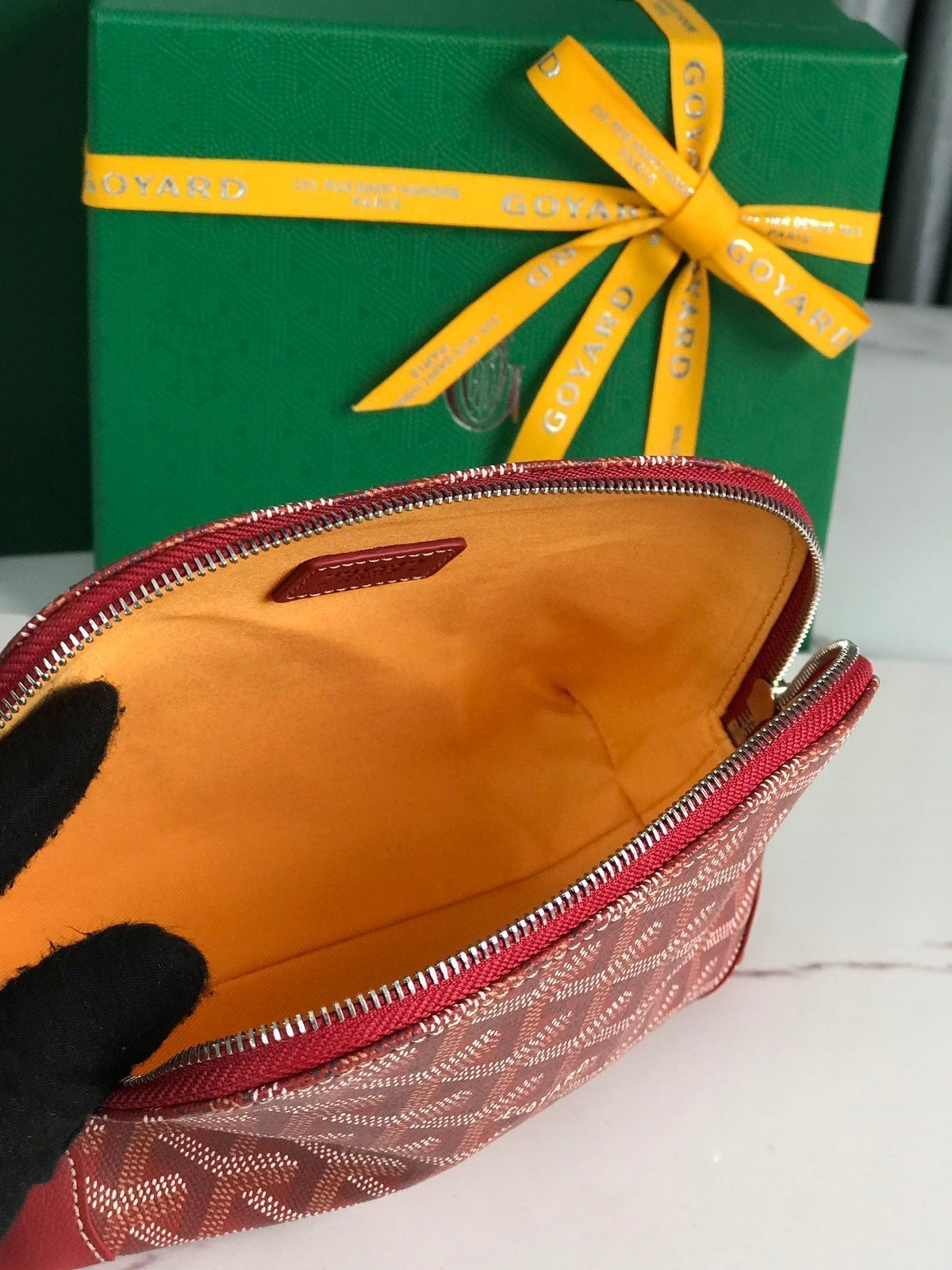 Goyard Vendôme Cosmetic Pouch 17 in Classic Red Goyardine Canvas and Calfskin Trim