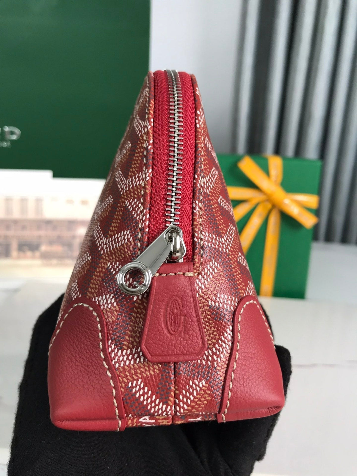Goyard Vendôme Cosmetic Pouch 17 in Classic Red Goyardine Canvas and Calfskin Trim