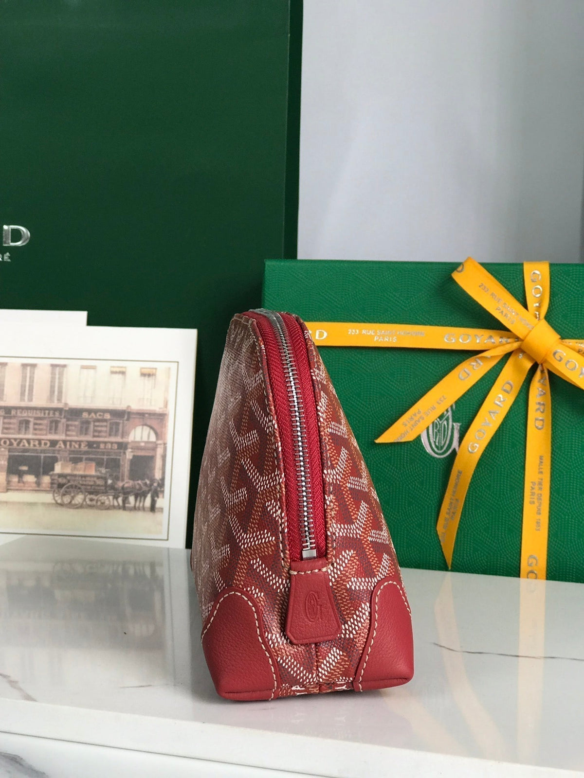 Goyard Vendôme Cosmetic Pouch 17 in Classic Red Goyardine Canvas and Calfskin Trim