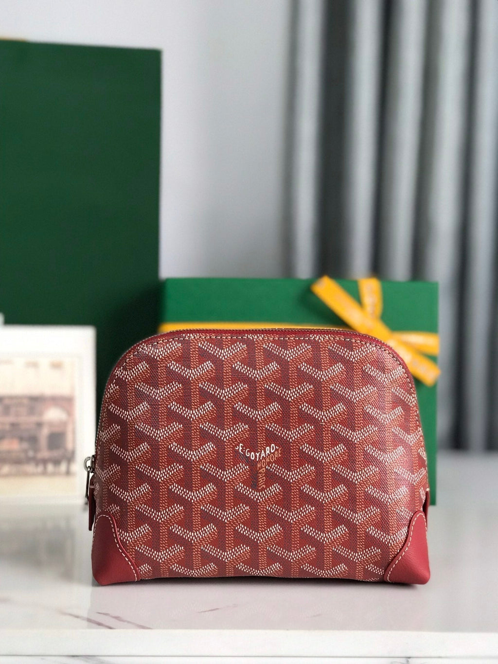Goyard Vendôme Cosmetic Pouch 17 in Classic Red Goyardine Canvas and Calfskin Trim