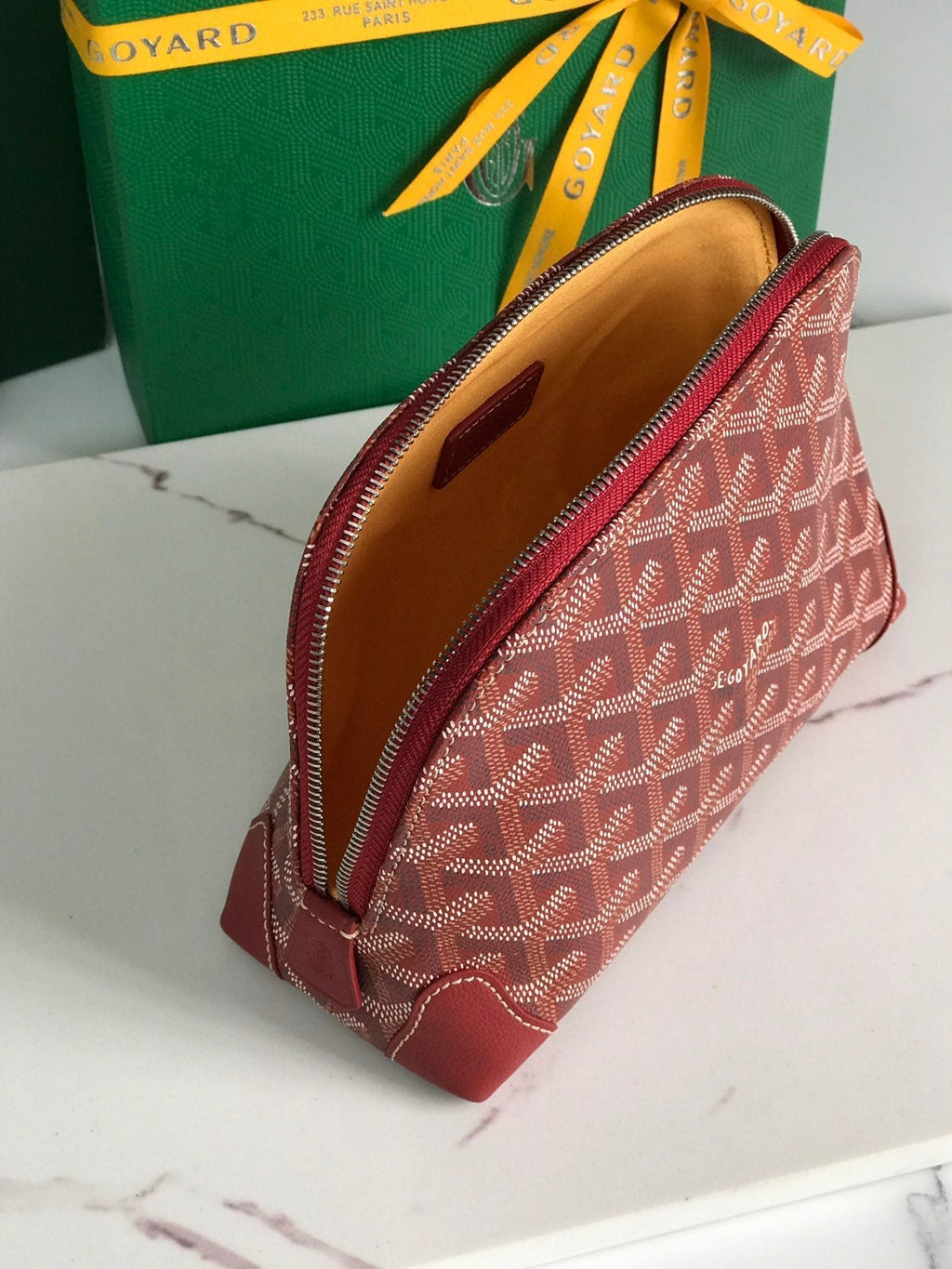 Goyard Vendôme Cosmetic Pouch 17 in Classic Red Goyardine Canvas and Calfskin Trim