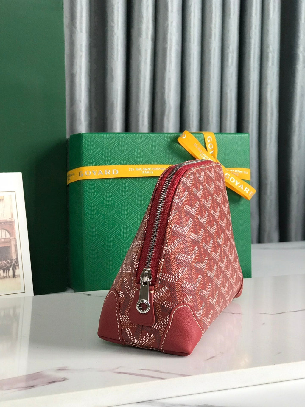 Goyard Vendôme Cosmetic Pouch 17 in Classic Red Goyardine Canvas and Calfskin Trim