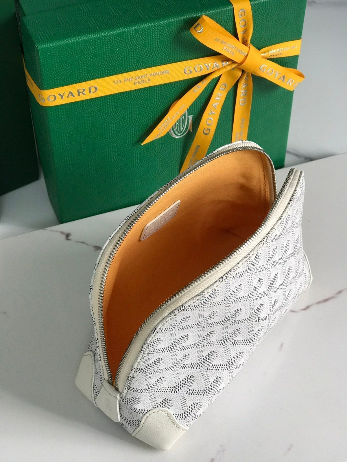 Goyard Vendôme Cosmetic Pouch 17 in White Goyardine Canvas and Calfskin Trim