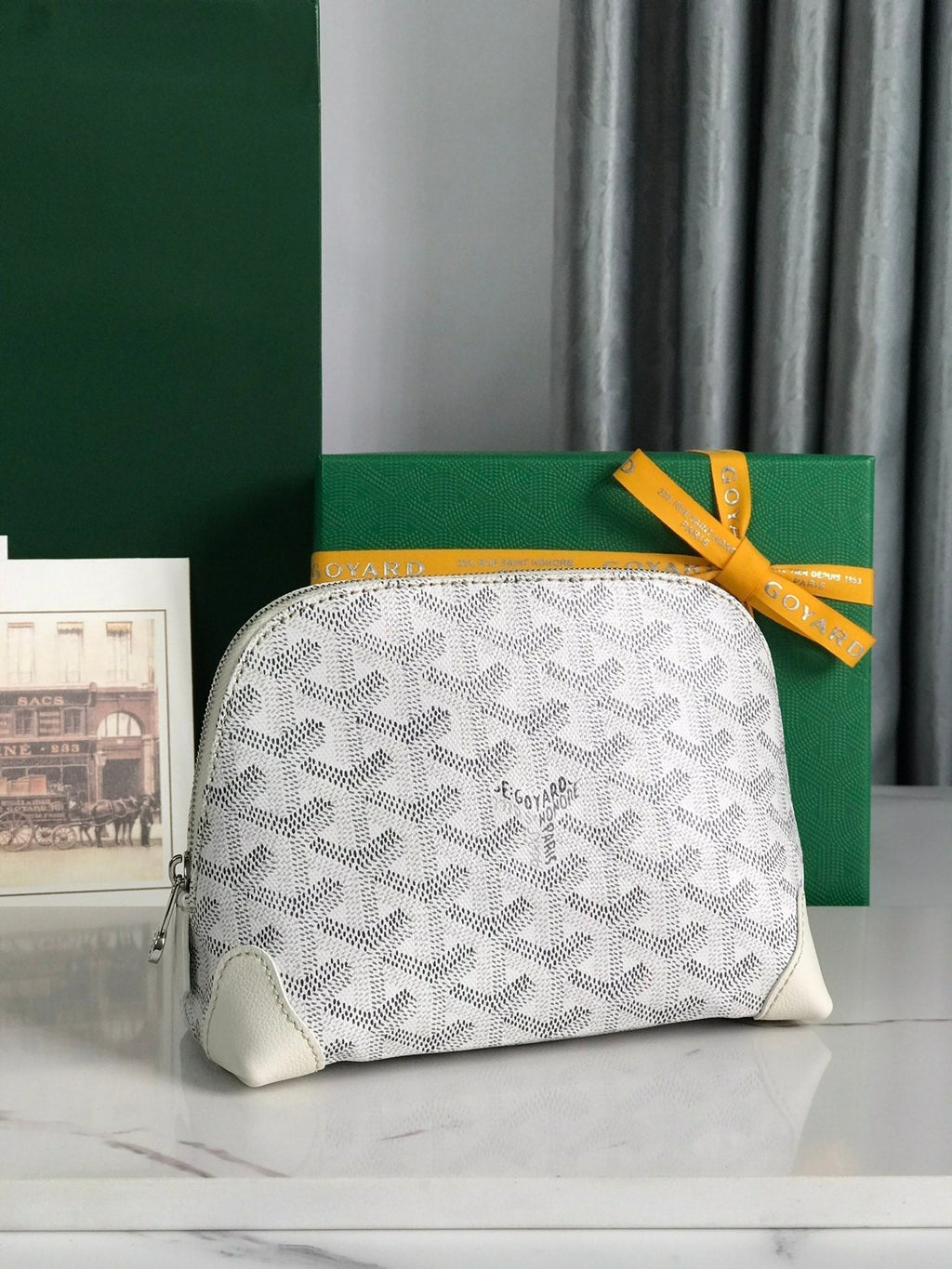 Goyard Vendôme Cosmetic Pouch 17 in White Goyardine Canvas and Calfskin Trim