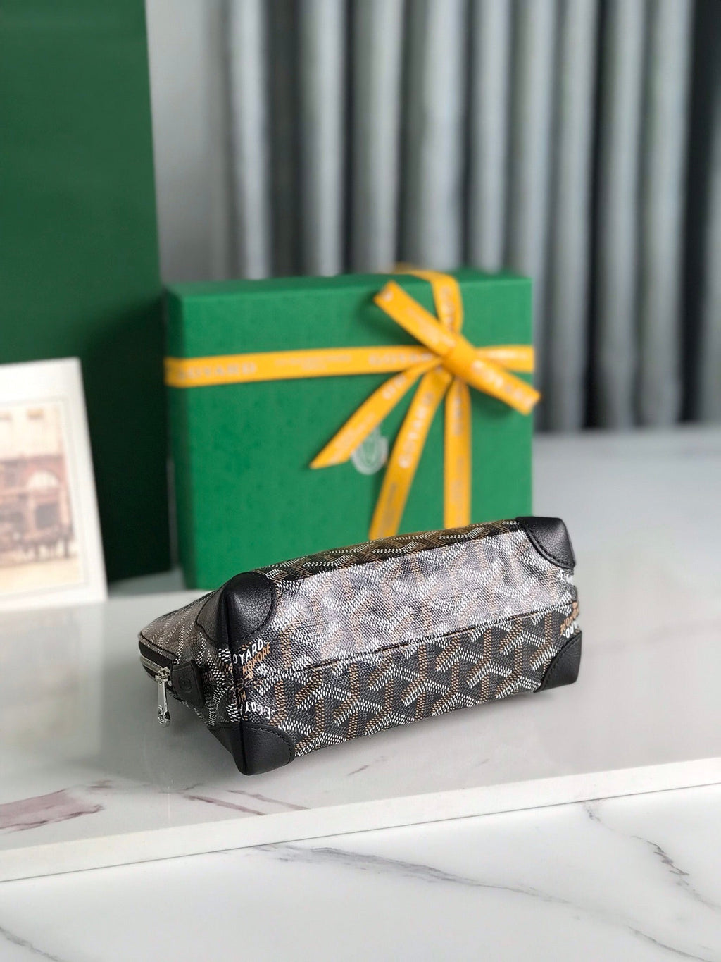 Goyard Vendôme Cosmetic Pouch 17 in Black Goyardine Canvas and Calfskin Trim