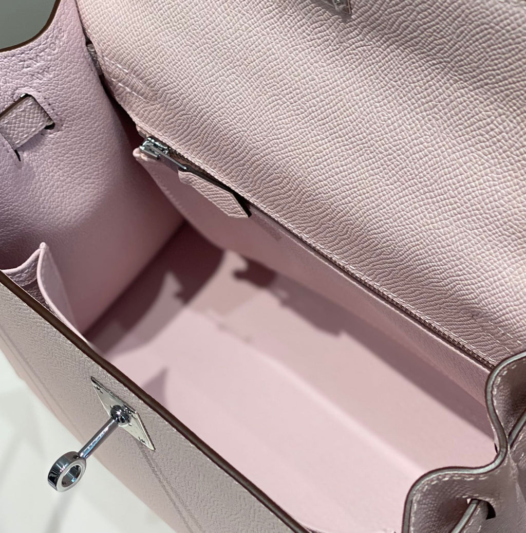 Hermes Kelly 25cm in Epsom Mauve Swift Calfskin Silver Hardware Bag