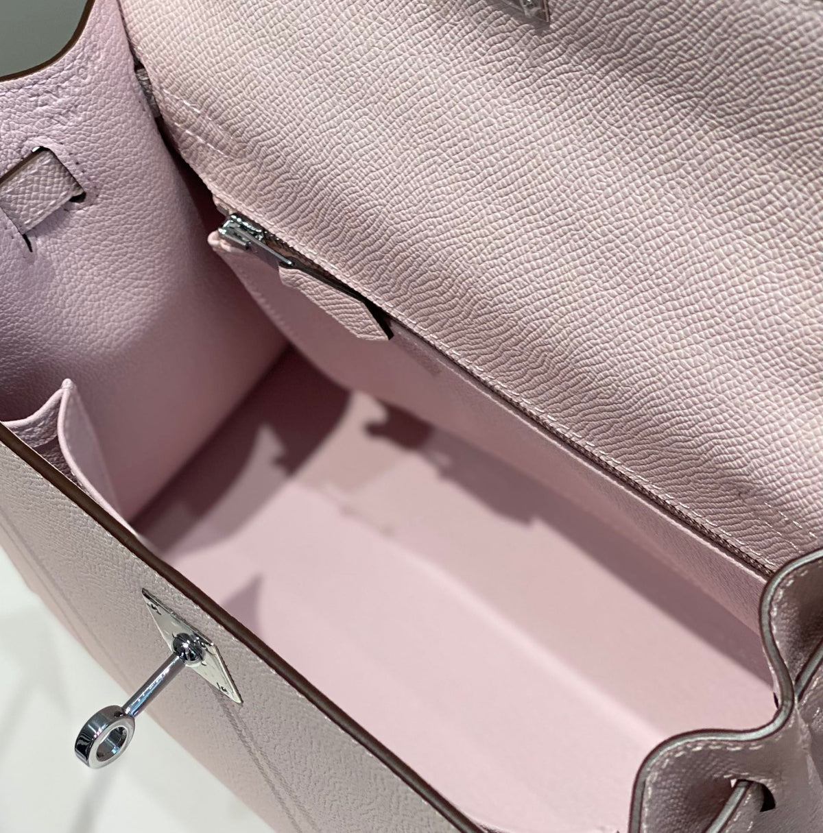 Hermes Kelly 25cm in Epsom Mauve Swift Calfskin Silver Hardware Bag