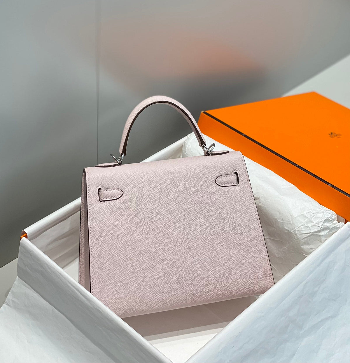 Hermes Kelly 25cm in Epsom Mauve Swift Calfskin Silver Hardware Bag