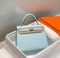 Hermes Kelly 25cm in Blue Brume Epsom Calfskin Palladium Hardware Bag