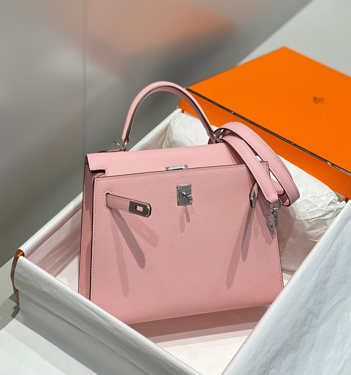 Hermes Kelly 25cm in Rose Sakura Swift Calfskin Silver Hardware Bag