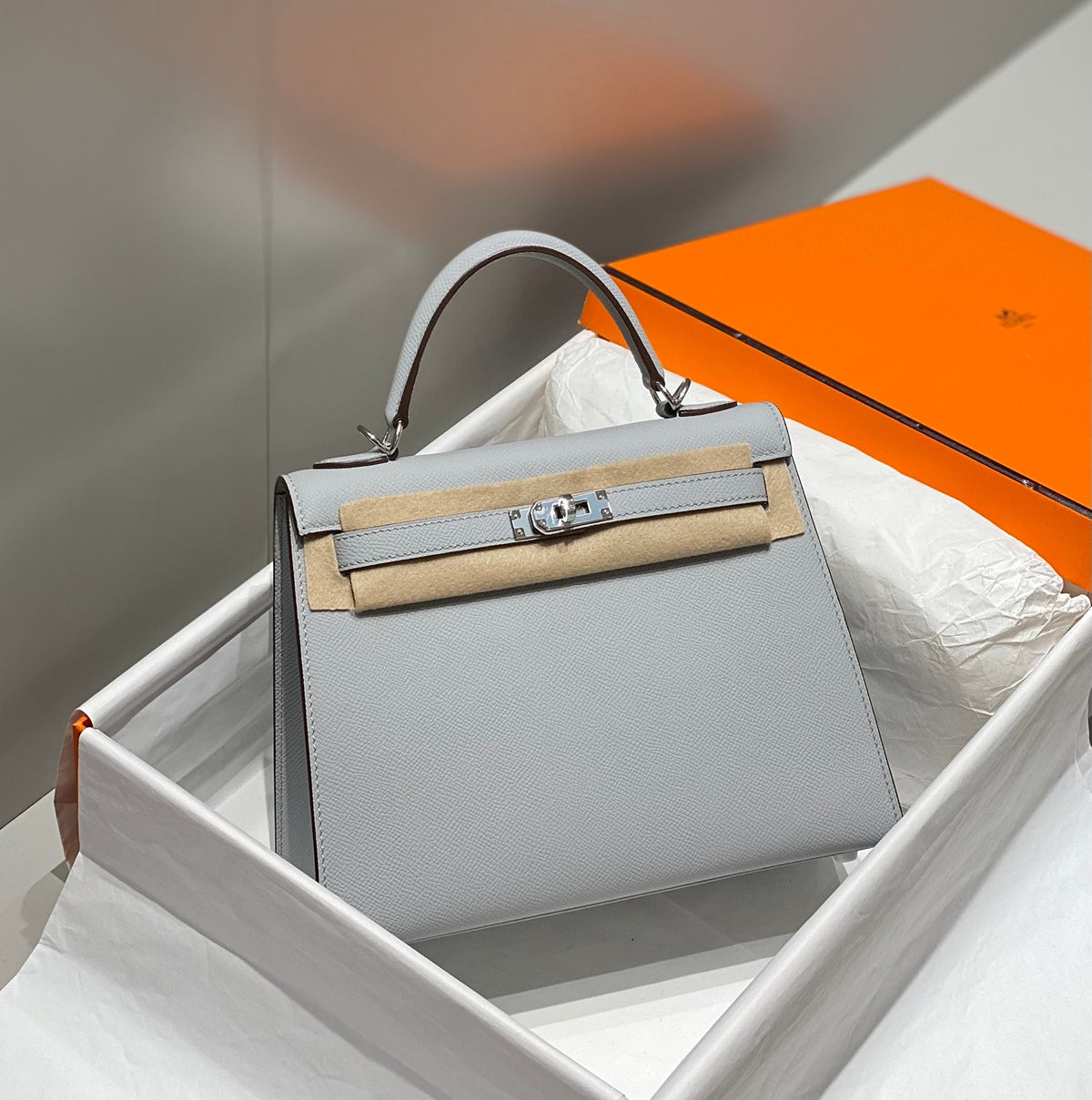Hermes Kelly 25cm in Gris Perle Epsom Calfskin Palladium Hardware Bag