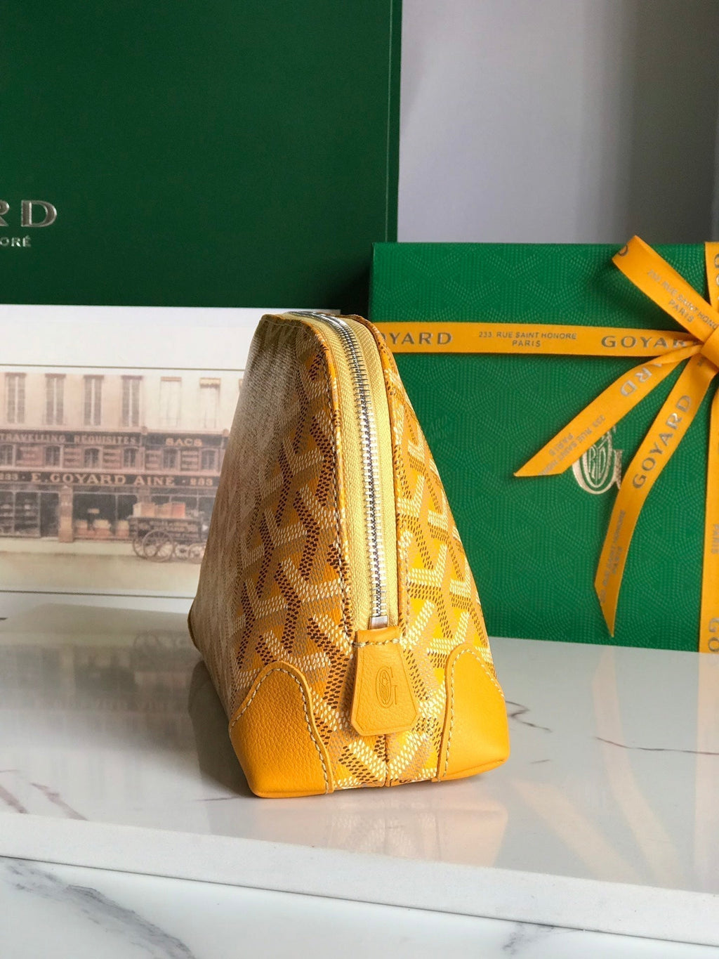 Goyard Vendôme Cosmetic Pouch 17 in Yellow Goyardine Canvas and Calfskin Trim