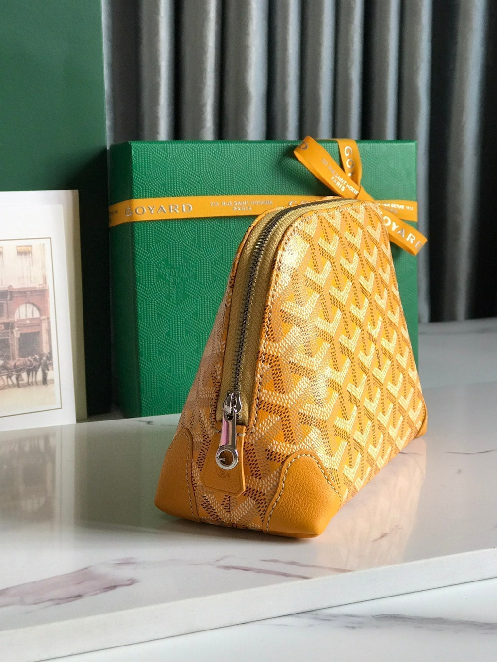 Goyard Vendôme Cosmetic Pouch 17 in Yellow Goyardine Canvas and Calfskin Trim