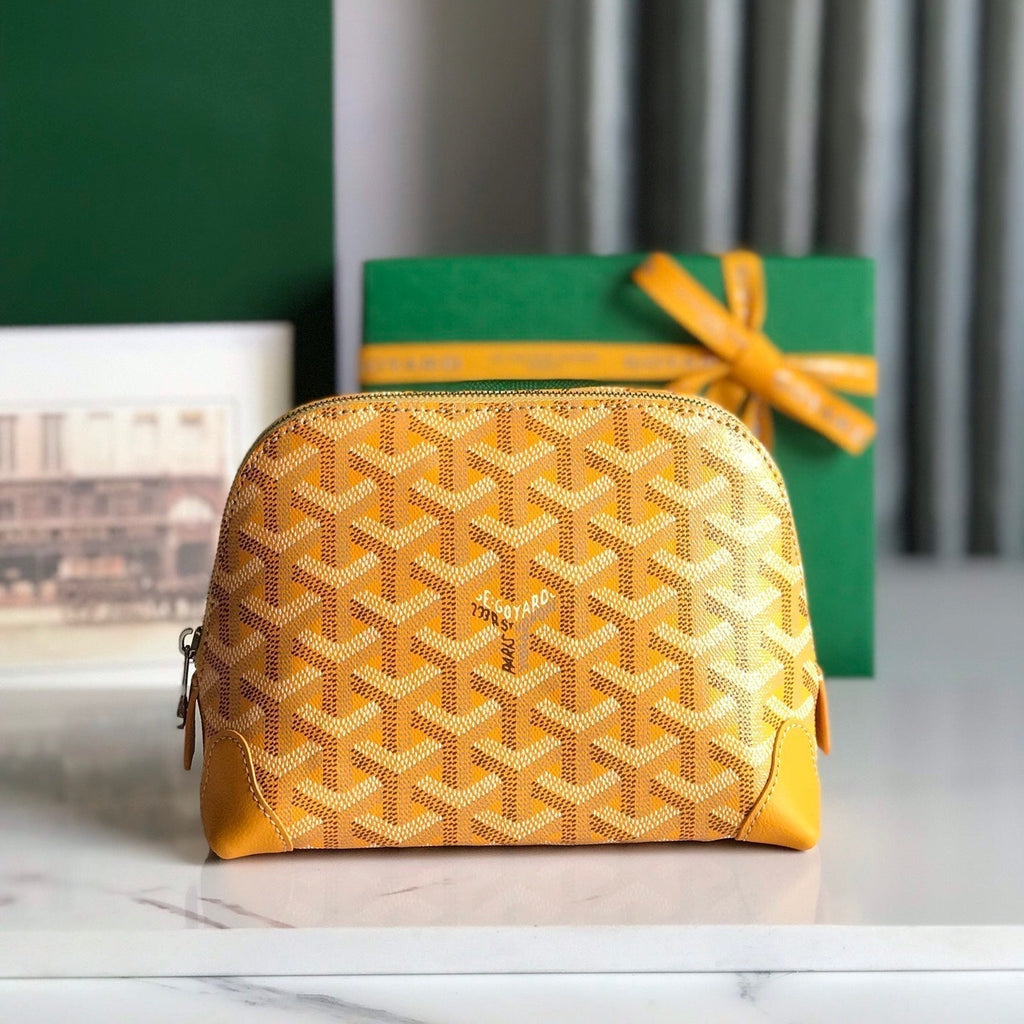Goyard Vendôme Cosmetic Pouch 17 in Yellow Goyardine Canvas and Calfskin Trim