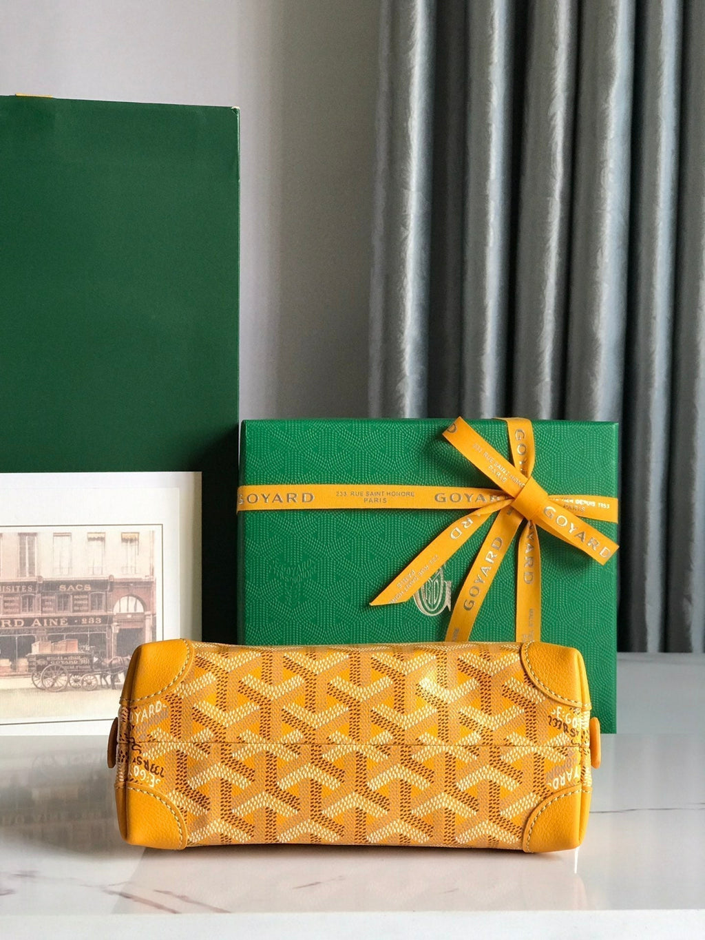 Goyard Vendôme Cosmetic Pouch 17 in Yellow Goyardine Canvas and Calfskin Trim