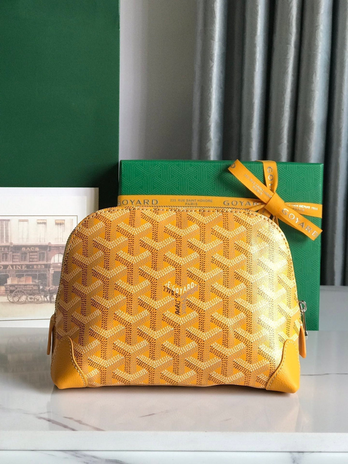 Goyard Vendôme Cosmetic Pouch 17 in Yellow Goyardine Canvas and Calfskin Trim