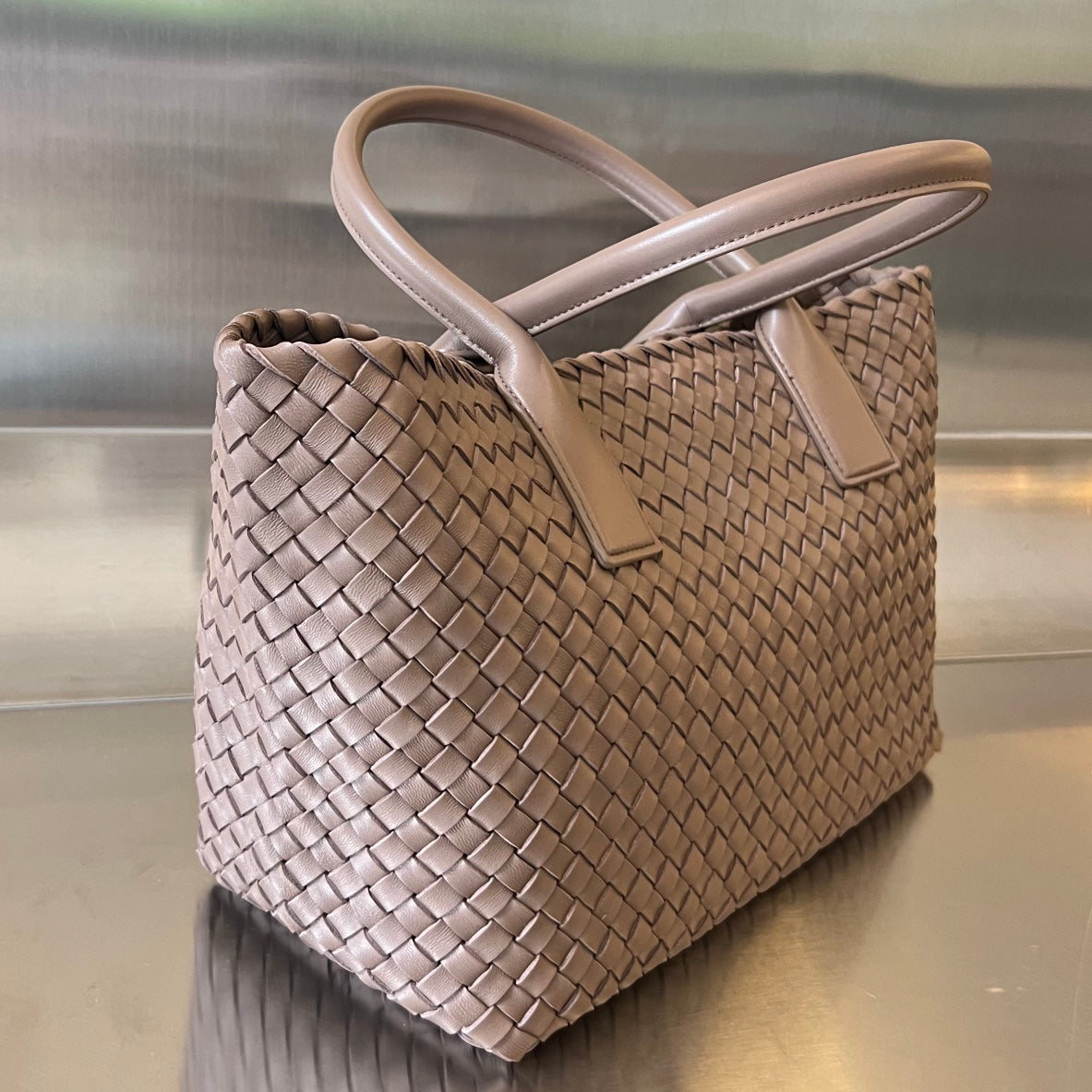 Bottega Veneta Small Cabat 32 in Saddle Brown Lambskin