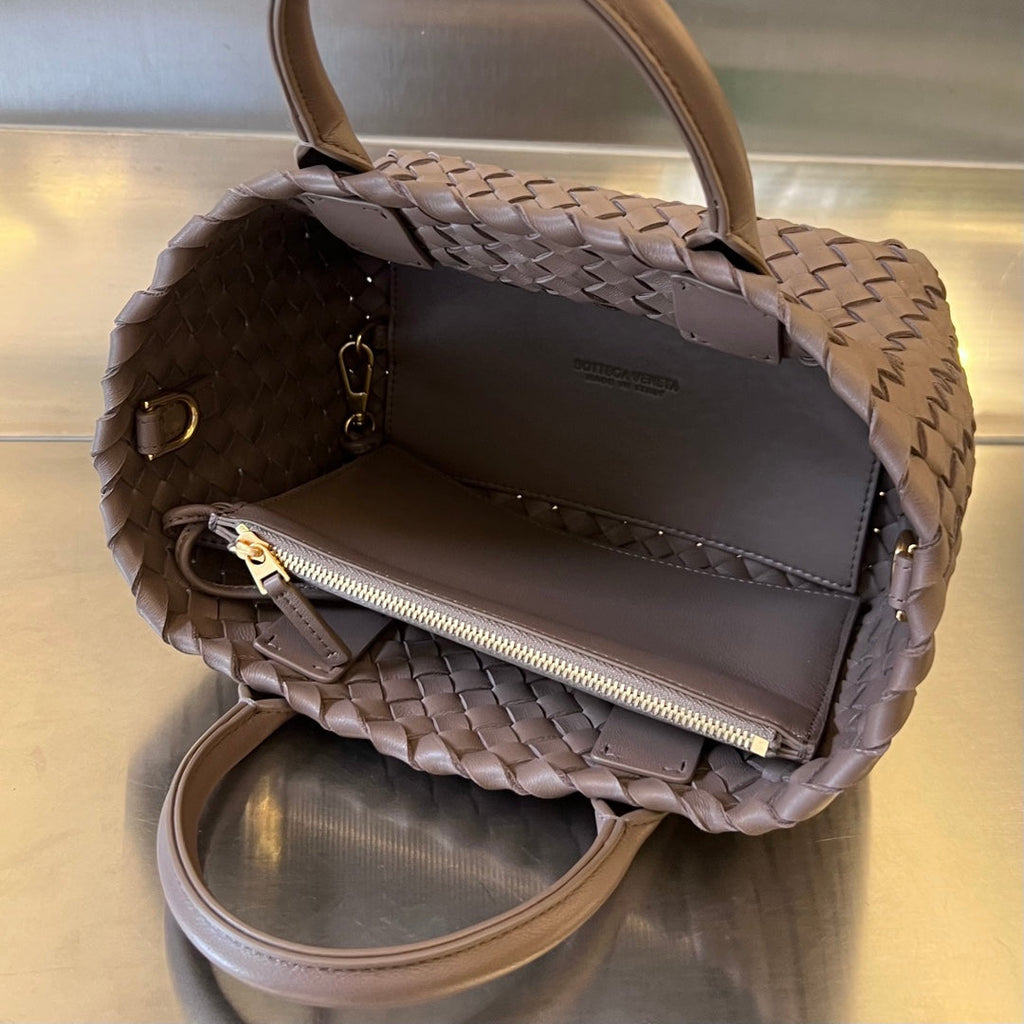 Bottega Veneta Mini Cabat 20 in Saddle Brown Lambskin
