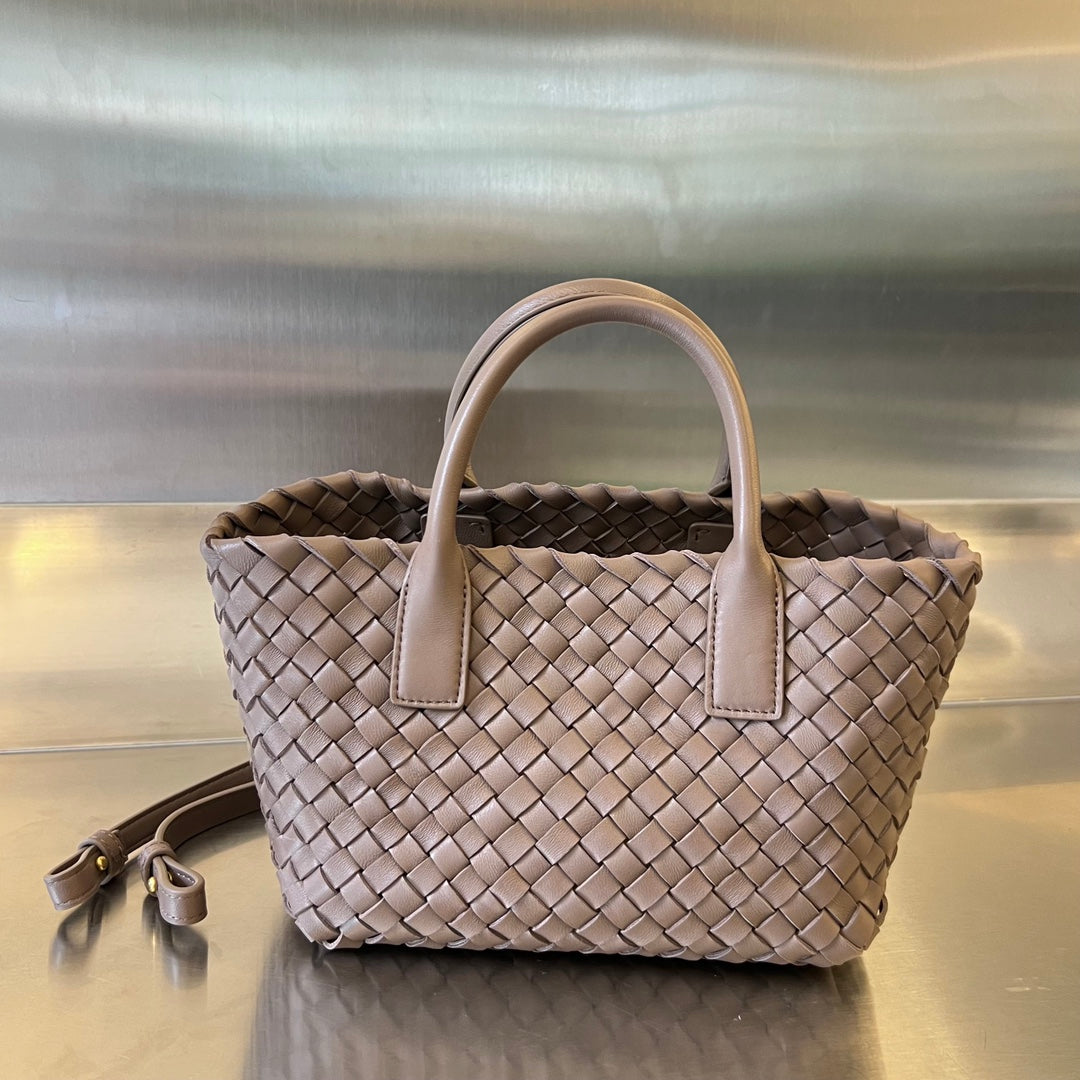 Bottega Veneta Mini Cabat 20 in Saddle Brown Lambskin
