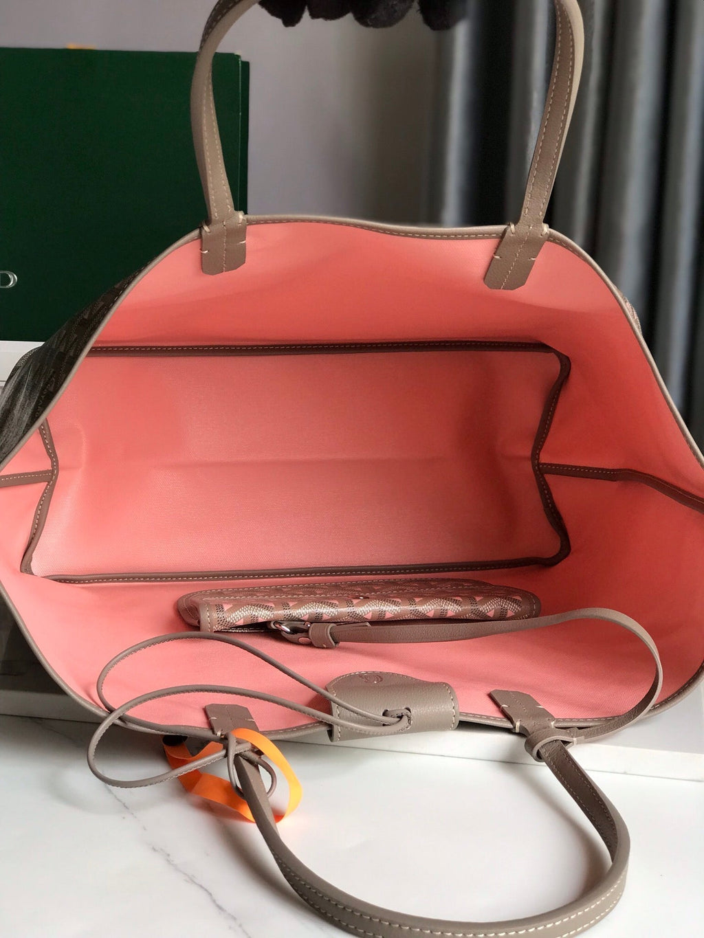 Goyard Saint Louis PM 34 in Grey Mix Pink Goyardine Canvas and Calfskin Bag