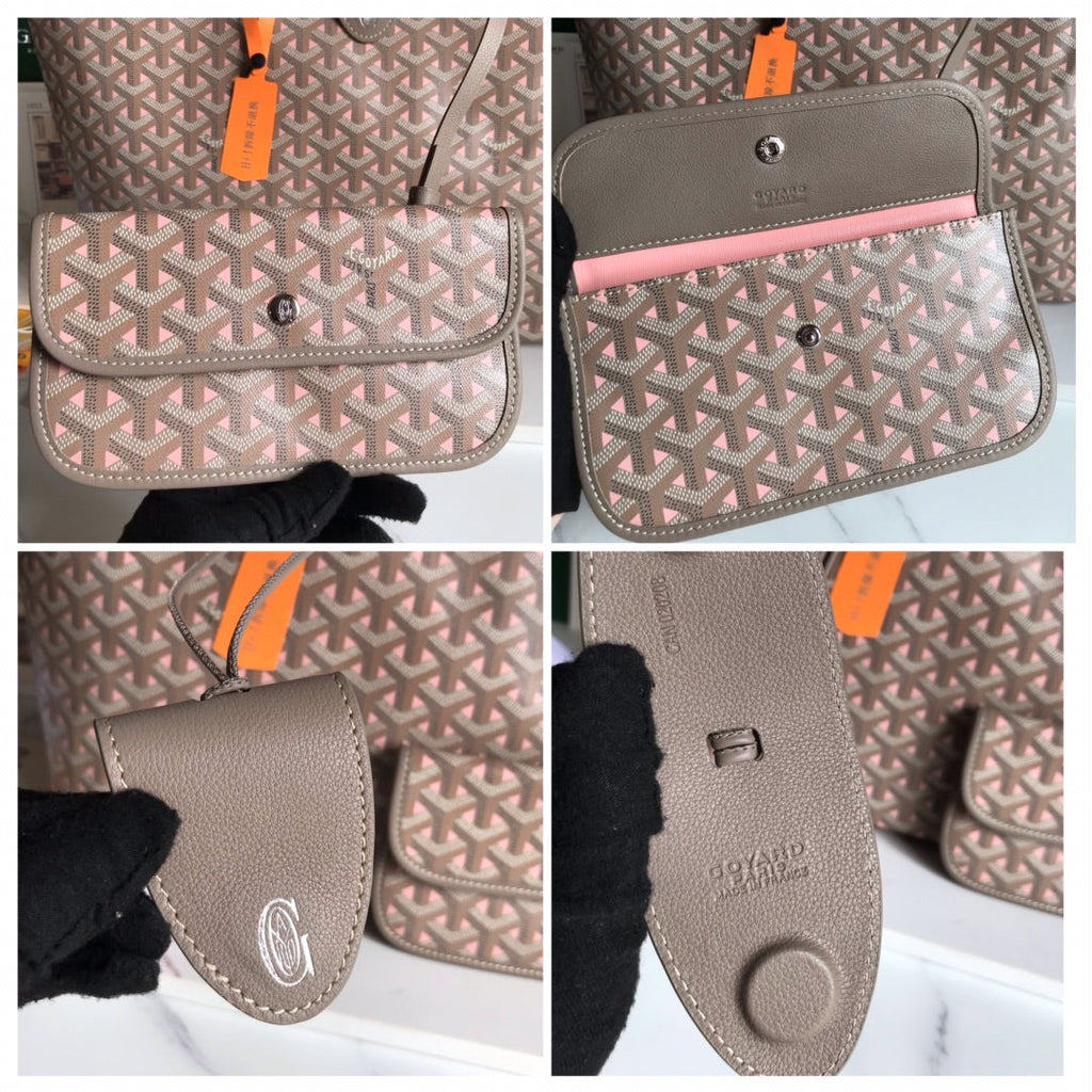 Goyard Saint Louis PM 34 in Grey Mix Pink Goyardine Canvas and Calfskin Bag