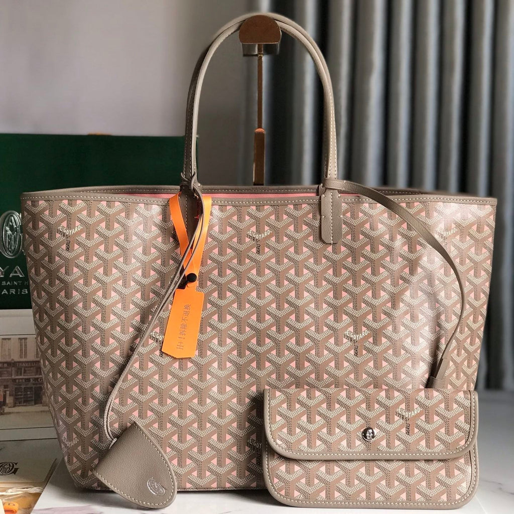 Goyard Saint Louis PM 34 in Grey Mix Pink Goyardine Canvas and Calfskin Bag