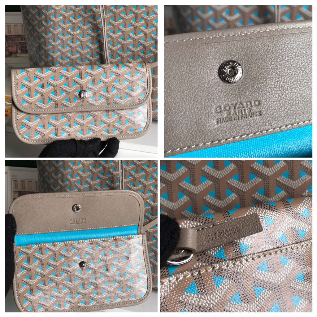 Goyard Saint Louis PM 34 in Grey Mix Blue Goyardine Canvas and Calfskin Bag