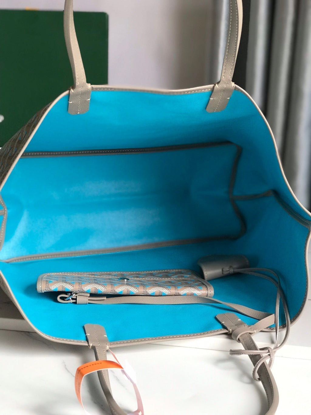 Goyard Saint Louis PM 34 in Grey Mix Blue Goyardine Canvas and Calfskin Bag