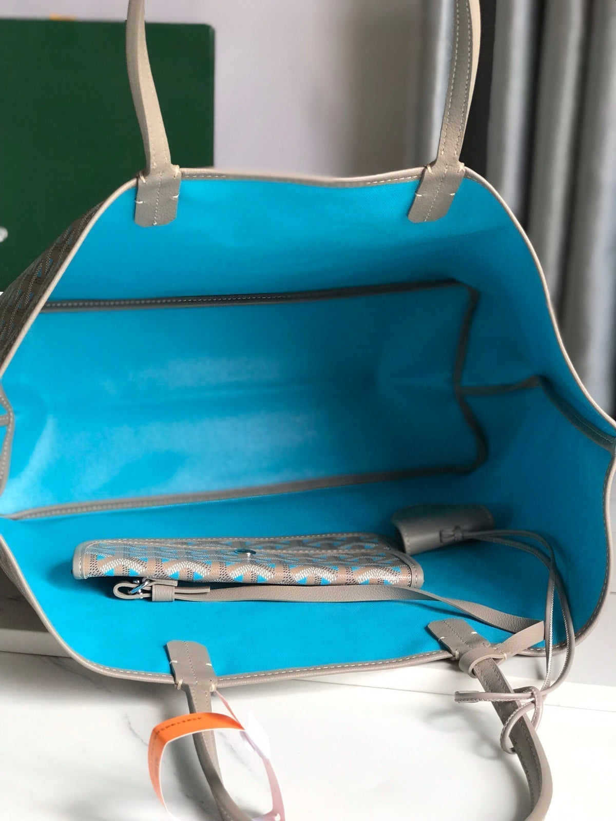 Goyard Saint Louis PM 34 in Grey Mix Blue Goyardine Canvas and Calfskin Bag