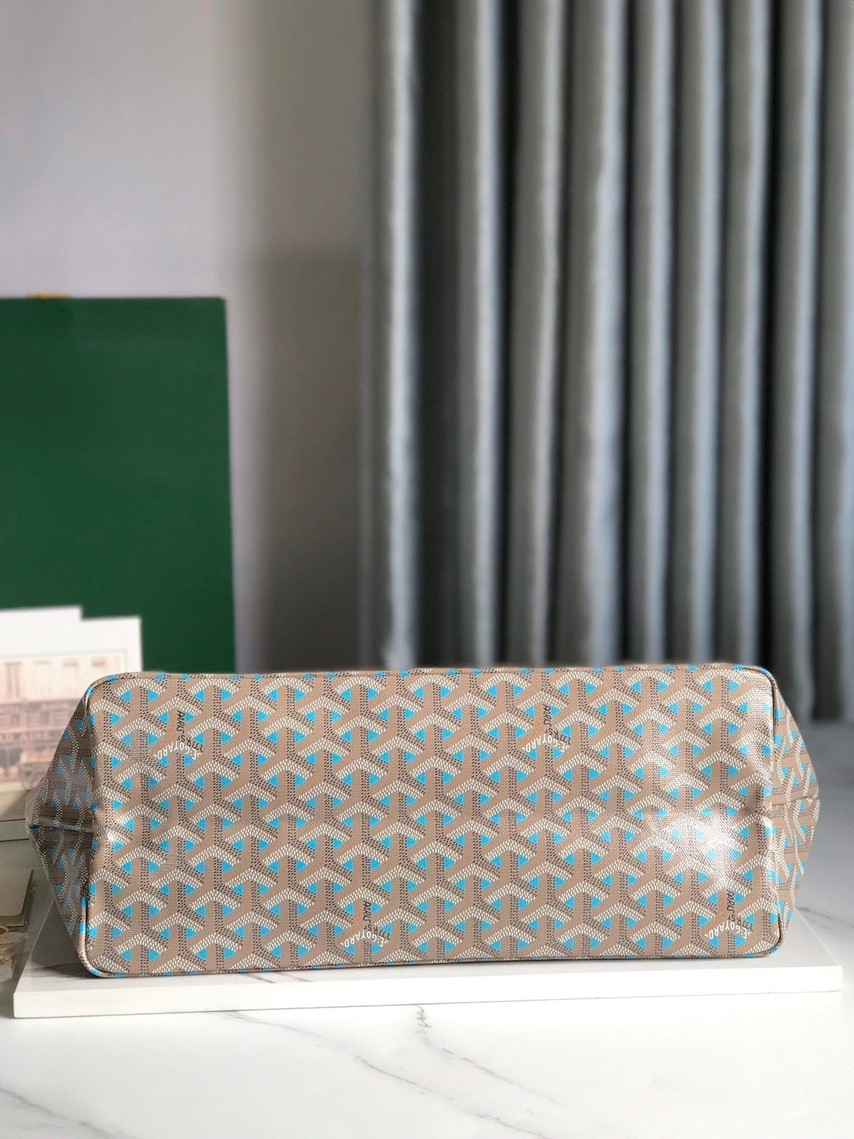 Goyard Saint Louis PM 34 in Grey Mix Blue Goyardine Canvas and Calfskin Bag