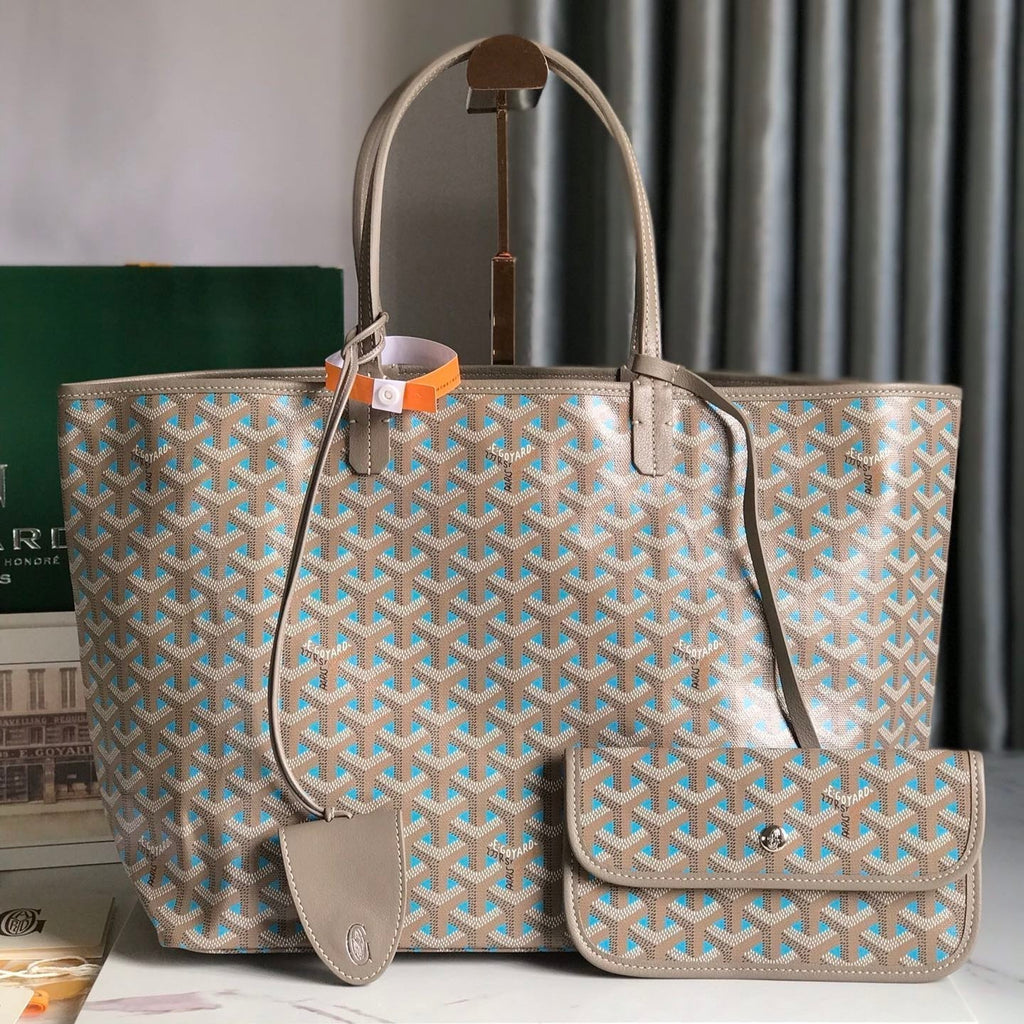 Goyard Saint Louis PM 34 in Grey Mix Blue Goyardine Canvas and Calfskin Bag