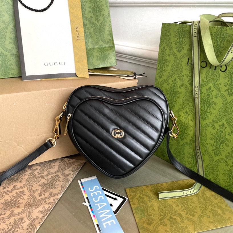 Gucci Marmont Heart Bag 20 in Black Calfskin Gold Hardware