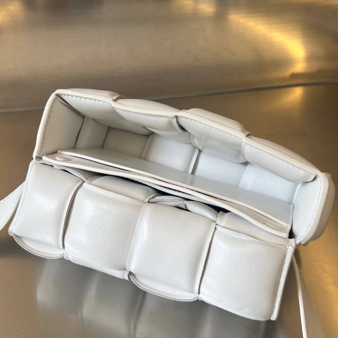Bottega Veneta Mini Cassette 18 in White Lambskin Bag