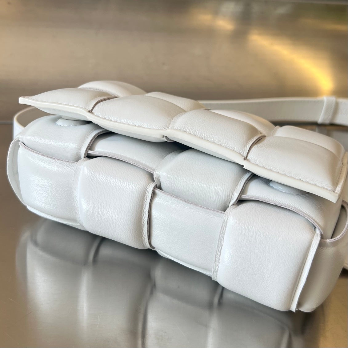 Bottega Veneta Mini Cassette 18 in White Lambskin Bag
