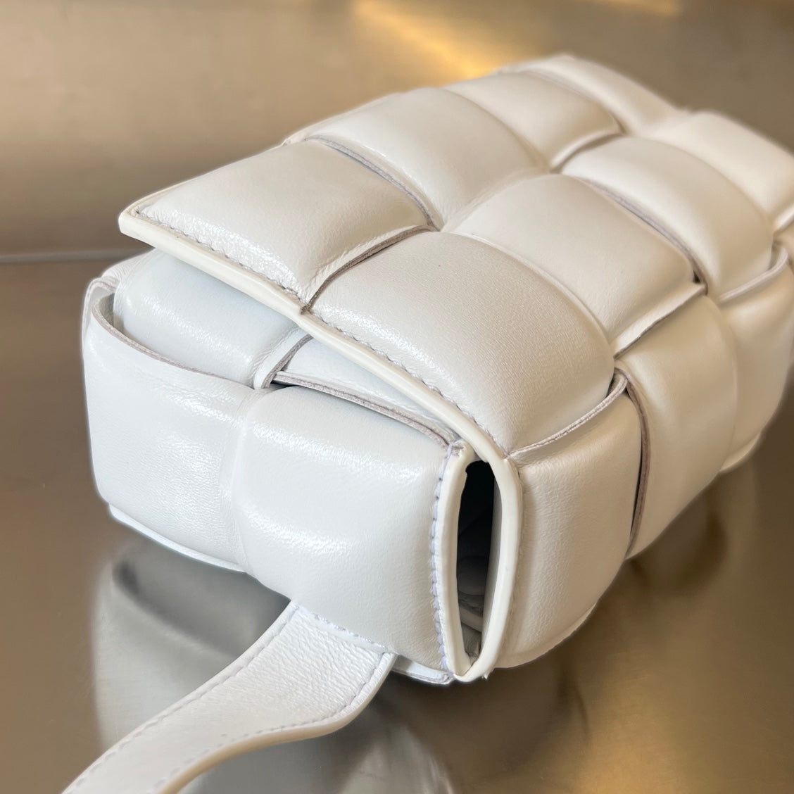 Bottega Veneta Mini Cassette 18 in White Lambskin Bag