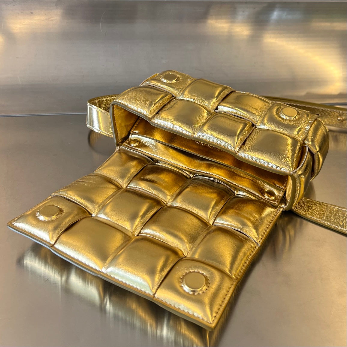 Bottega Veneta Mini Cassette 18 in Golden Lambskin Bag