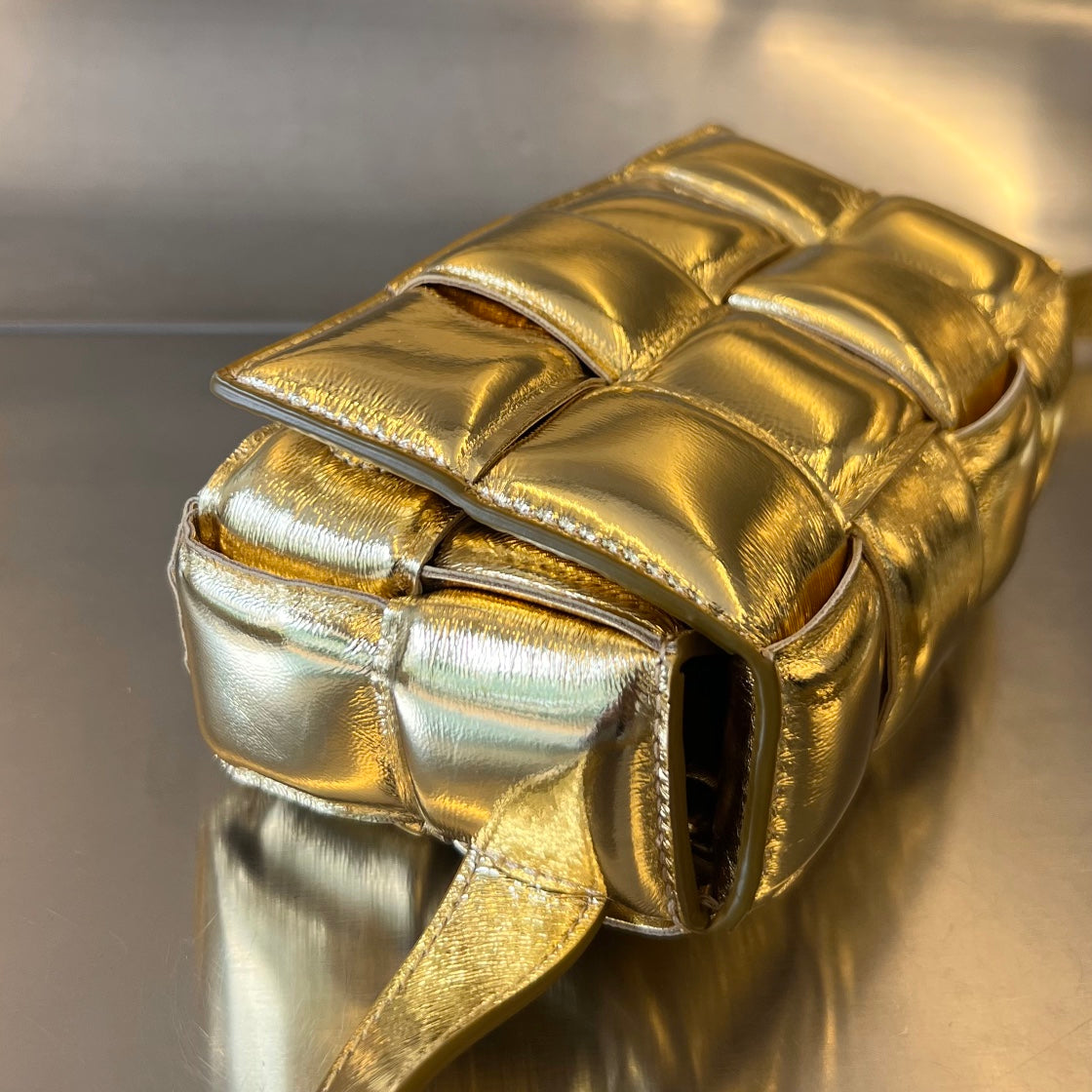 Bottega Veneta Mini Cassette 18 in Golden Lambskin Bag