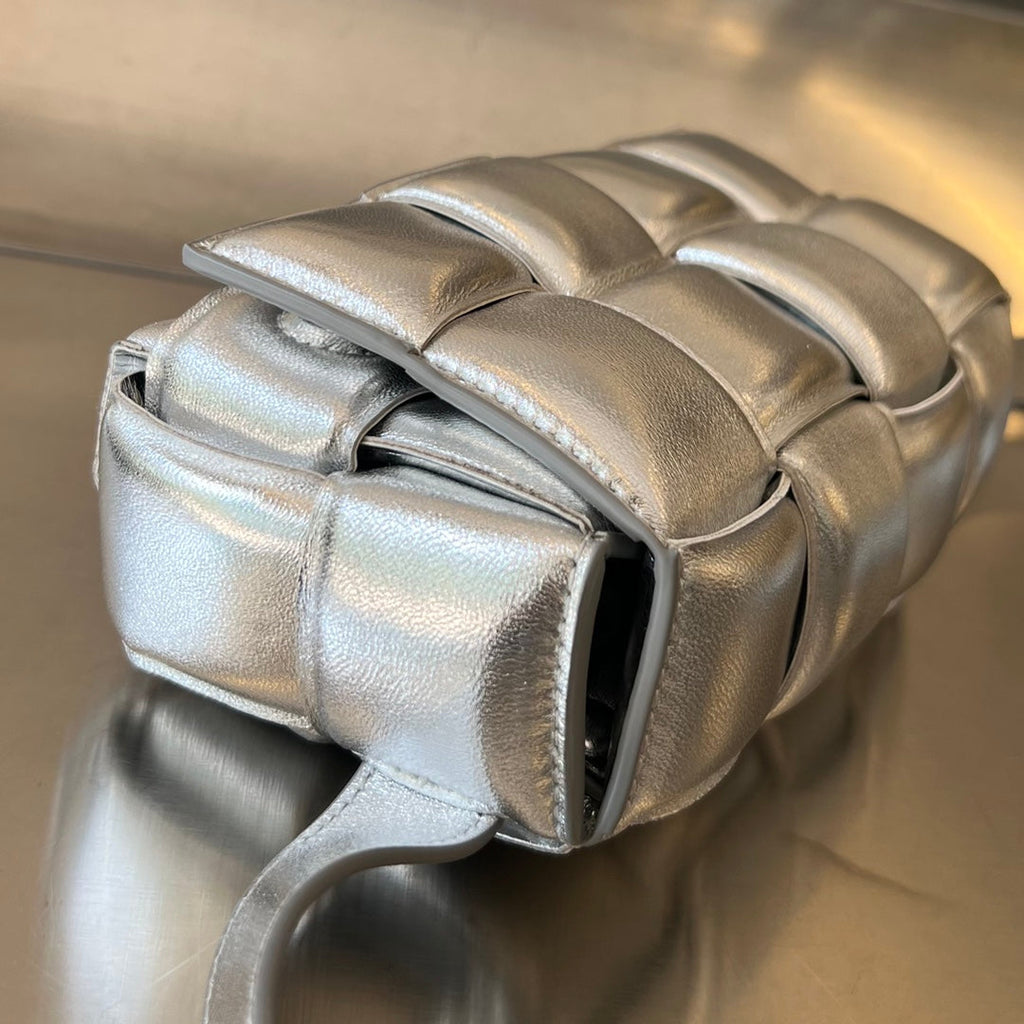 Bottega Veneta Mini Cassette 18 in Silver Lambskin Bag