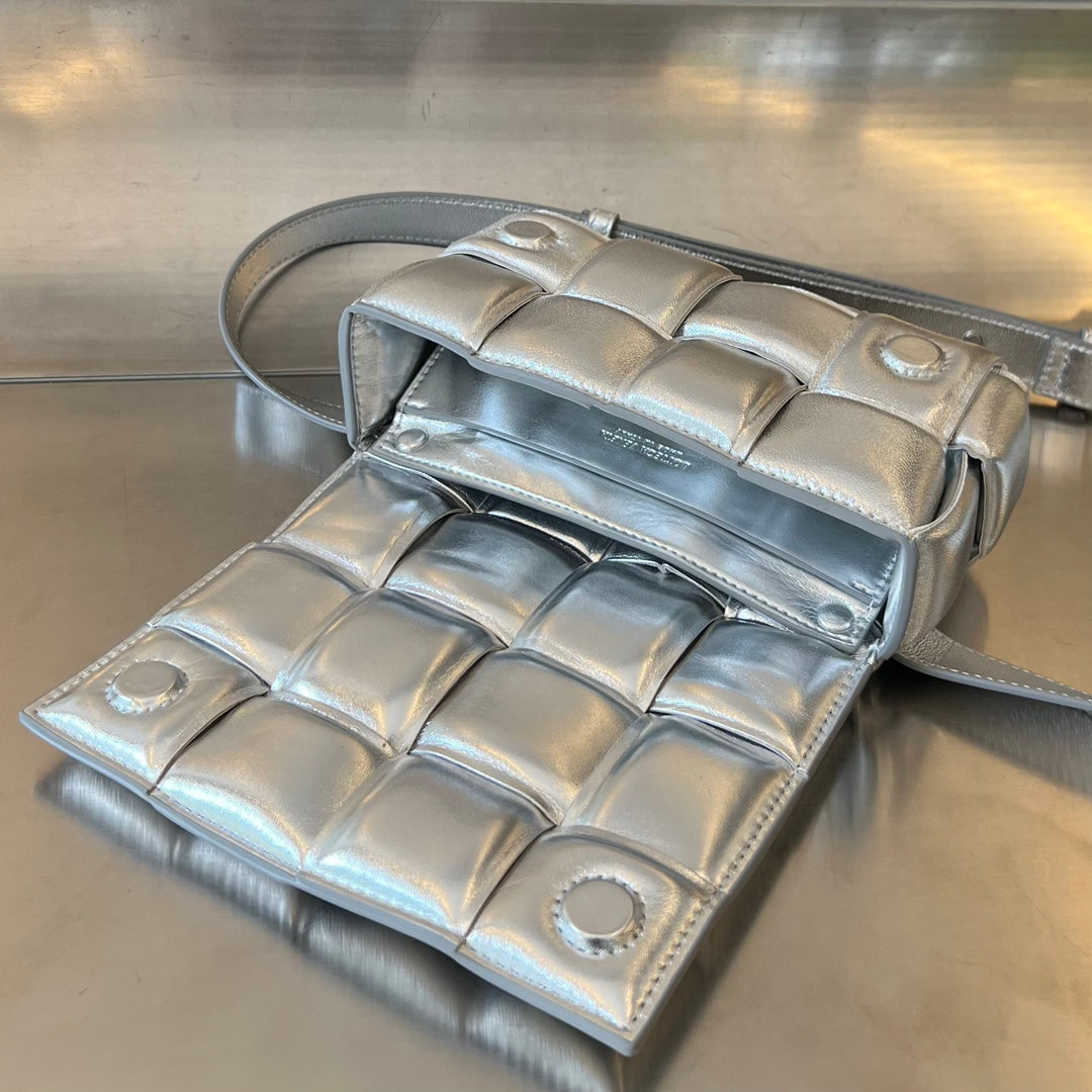 Bottega Veneta Mini Cassette 18 in Silver Lambskin Bag