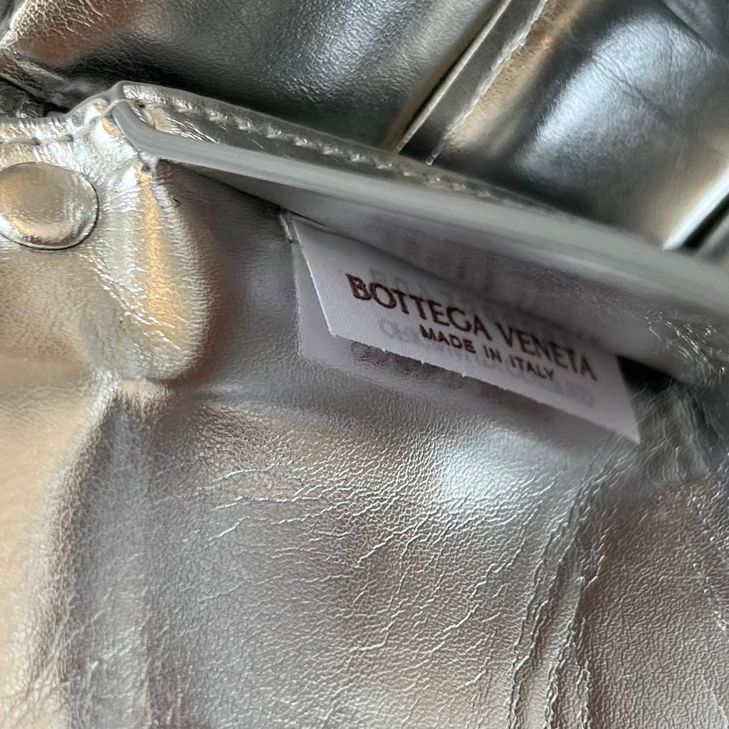 Bottega Veneta Mini Cassette 18 in Silver Lambskin Bag