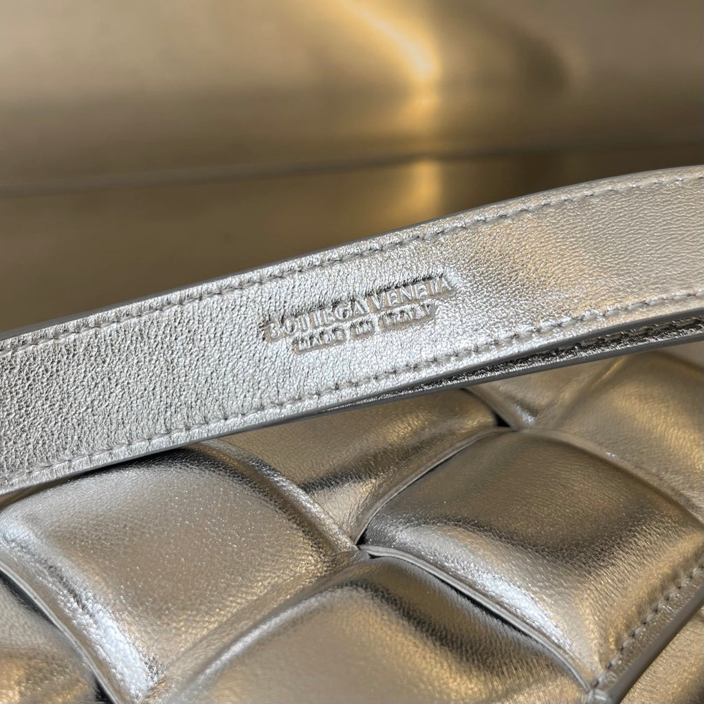 Bottega Veneta Mini Cassette 18 in Silver Lambskin Bag