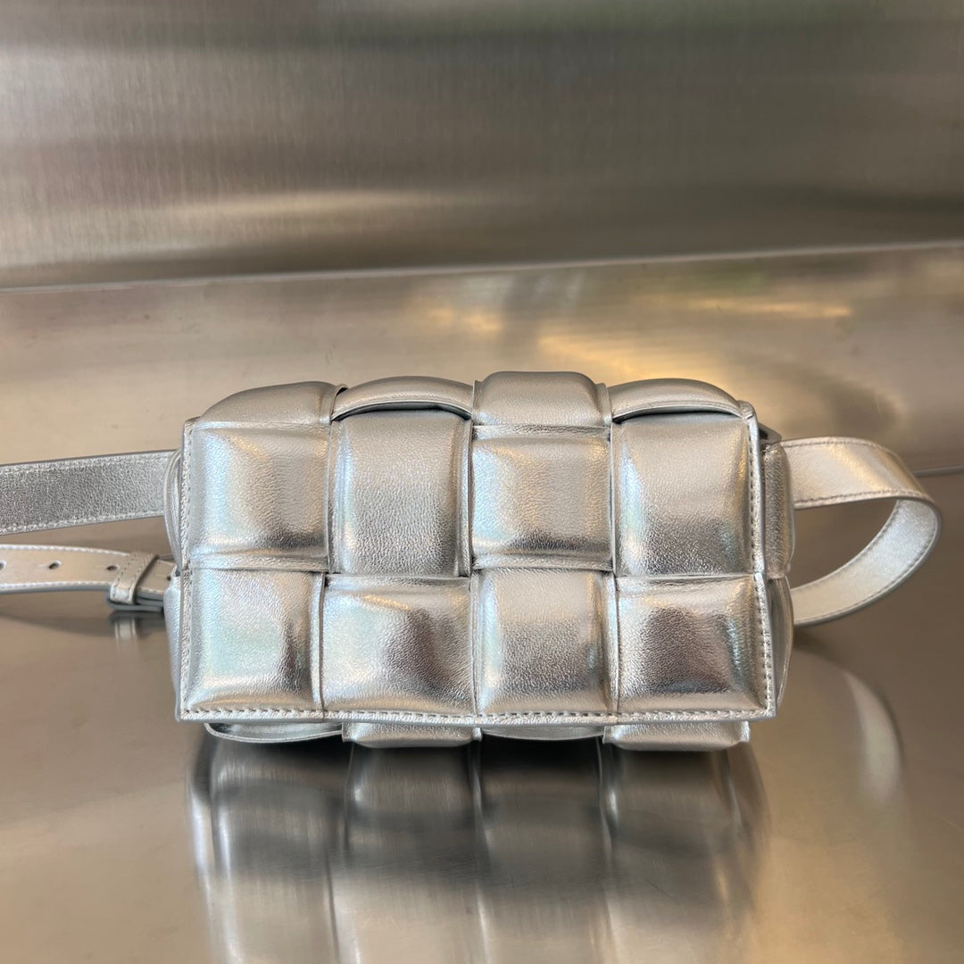 Bottega Veneta Mini Cassette 18 in Silver Lambskin Bag